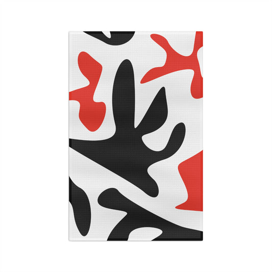 Abstract Red & Black Leaf Microfiber Tea Towel — Modern Botanical Kitchen Towel
